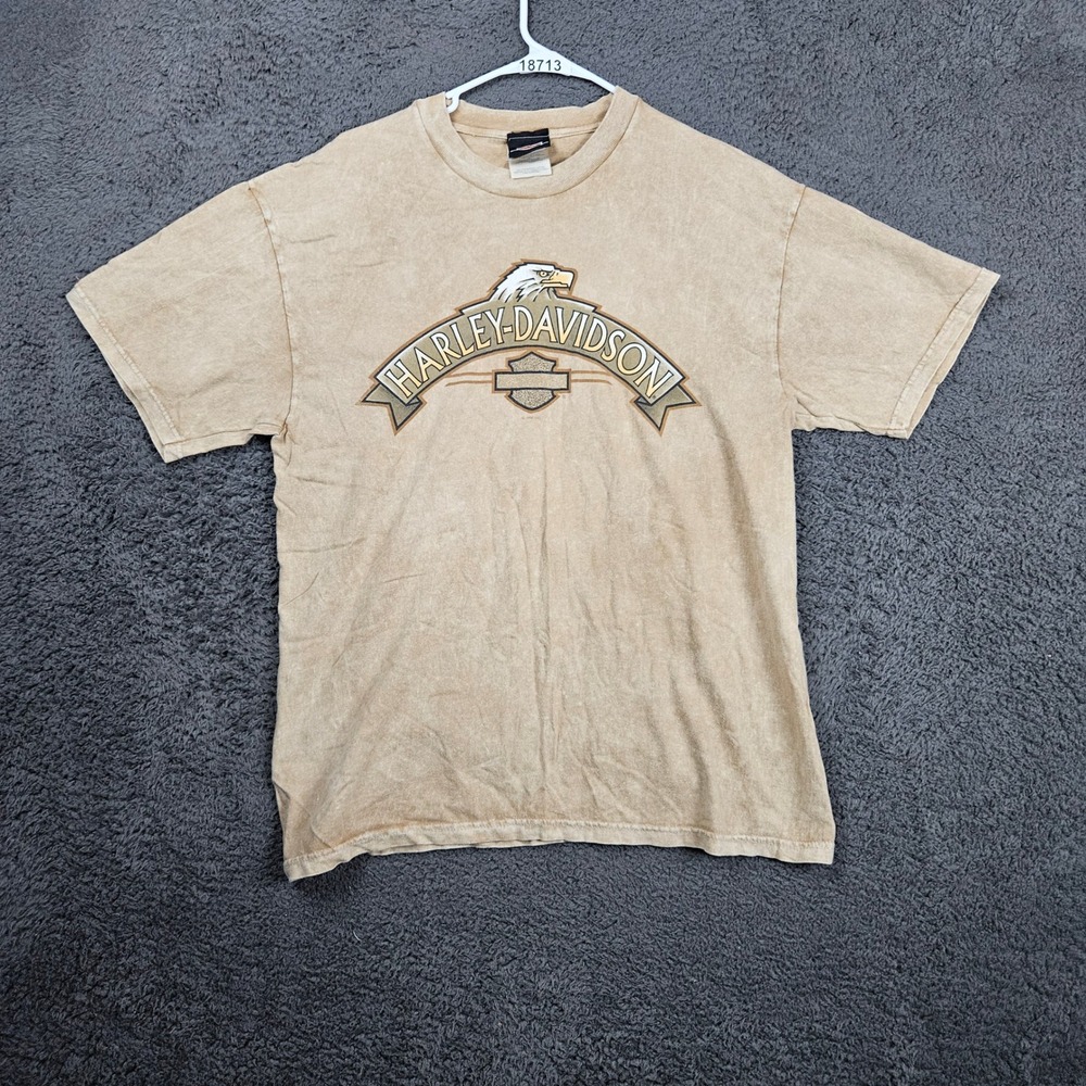 VTG Harley Davidson Mens T Shirt Ft Lauderdale Florida Eagle Graphic Tan Size L